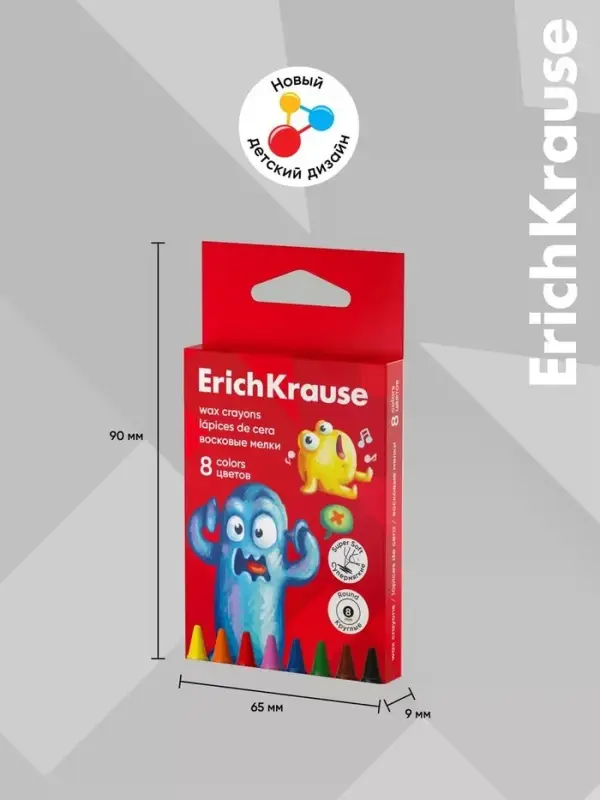 Восковые мелки 8цв, ErichKrause "Jolly Friends", кругл, европодвес