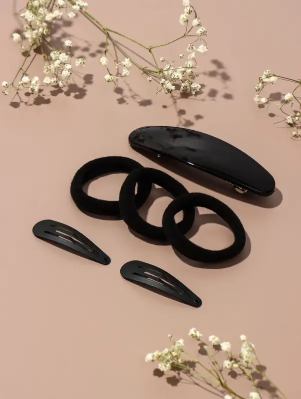 Набор для волос QF &laquo;Авиталь&raquo;, 3 резинки 6 см, заколка - автомат 9 см, 2 заколки 4.5 см, чёрный