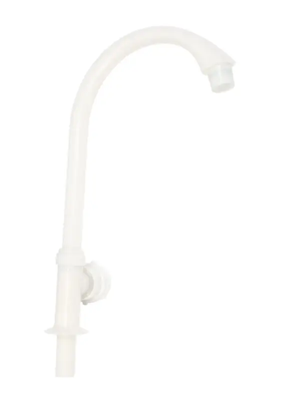 Кран на одну воду ZEIN Z2019, круглая ручка, пластик, высокий R-образный излив, белый