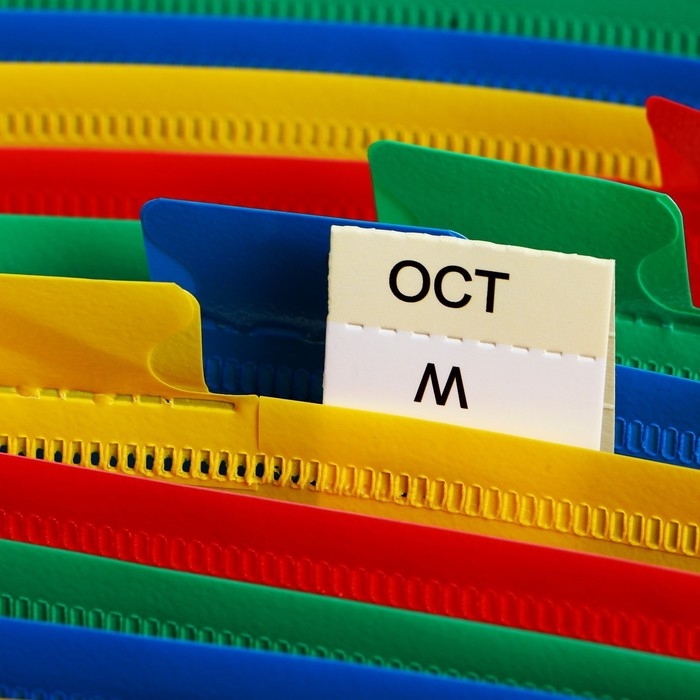 Папка 12 отделений, А4, с цветными разделителями, черная