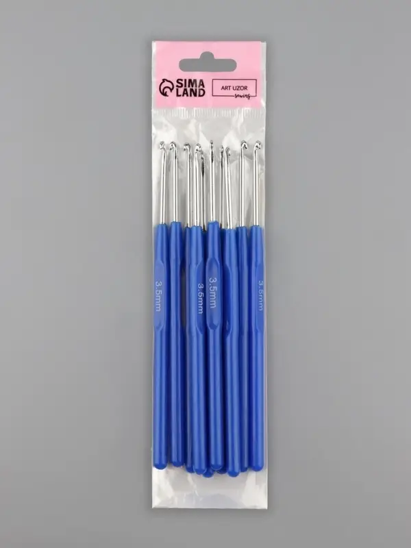 Крючок для вязания, с пластиковой ручкой, d=3.5 мм, 13.5 см, синий