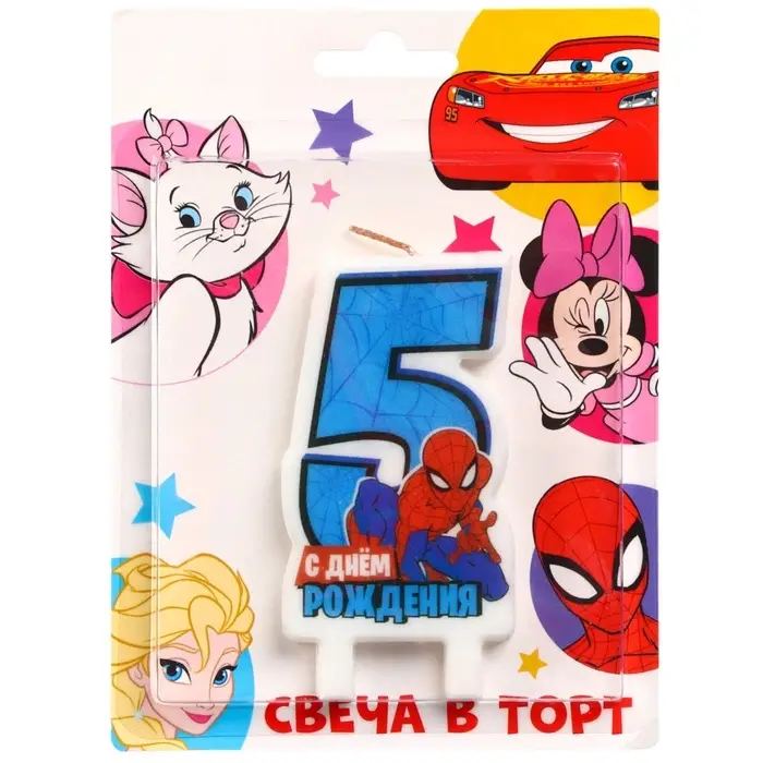 Свеча в торт &laquo;С Днем рождения&raquo;, цифра 5, &laquo;Супергерой&raquo;, 8.5&times;5 см