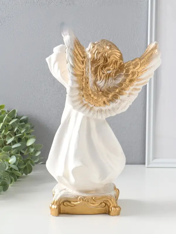 Фигура "Ангел с фонарём" белый, 34х22х15 см
