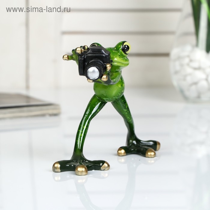 Сувенир полистоун лак Сувенир полистоун лак "Лягушонок с фотоаппаратом" 15х12х12 см