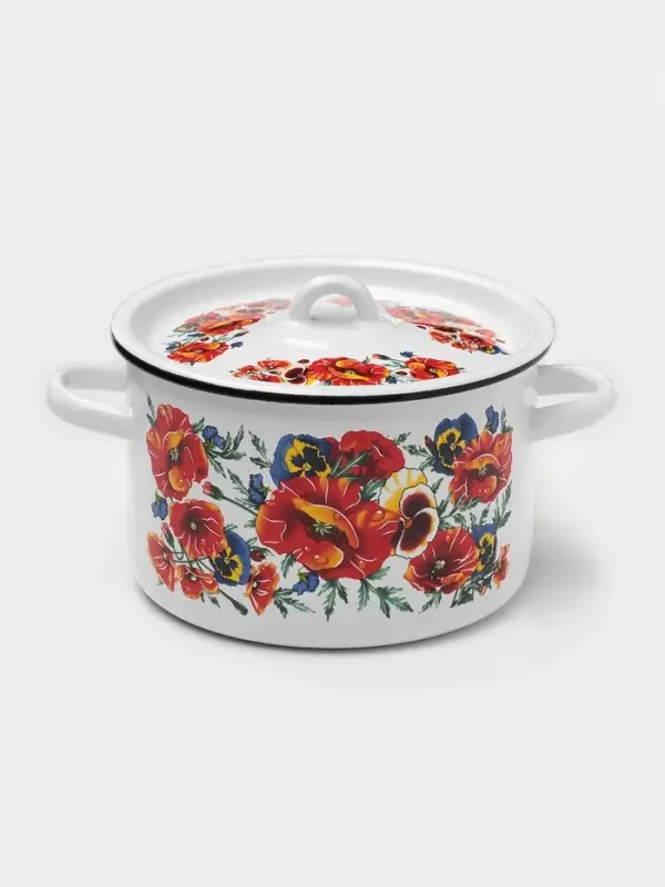 Кастрюля эмалированная &laquo;Маки Мечта&raquo;, 2.9 л, d=20 см, с крышкой, белая