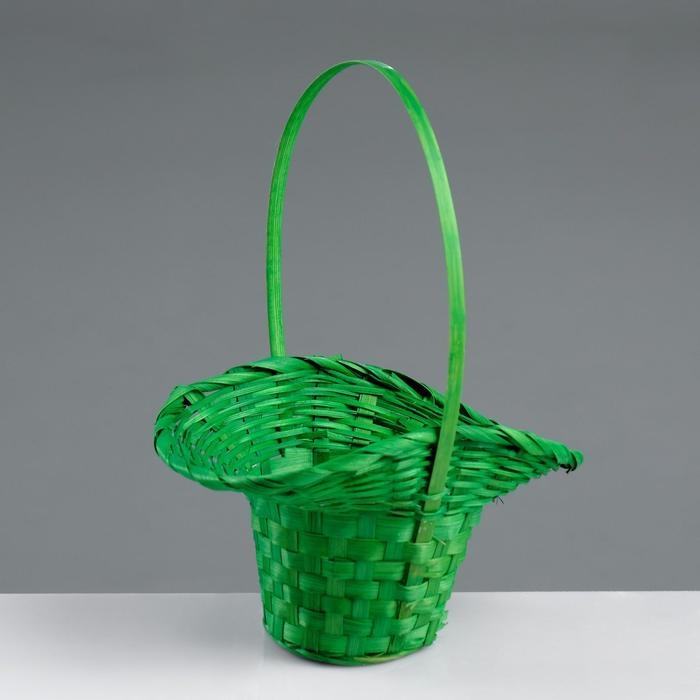 Корзина плетёная, бамбук, зелёная, (шляпка), большая Корзина плетёная, бамбук, зелёная, (шляпка), большая