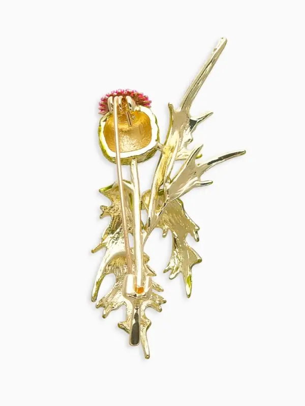 Брошь Брошь "Чертополох" растение, зелёно-розовый в золоте