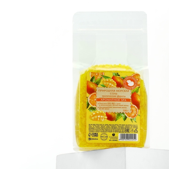 Природная морская соль для ванны, 500 г, аромат тропических фруктов, КЛАДОВАЯ КРАСОТЫ Природная морская соль для ванны, 500 г, аромат тропических фруктов, КЛАДОВАЯ КРАСОТЫ