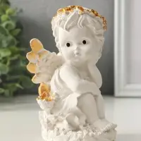 Фигурка гипс &laquo;Ангел в цветах&raquo;, 13&times;8 см, белая