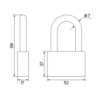 Замок навесной, тип 6, 6&times;60 мм, длинная дужка