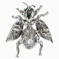 Брошь &laquo;Муха", резные крылья, цвет зелёно-розовый в черёном серебре