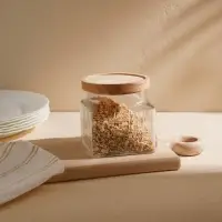 Банка для сыпучих продуктов SL Home &laquo;Афины&raquo;, 1 л, 11&times;11.5 см, с деревянной крышкой. стекло, прозрачная