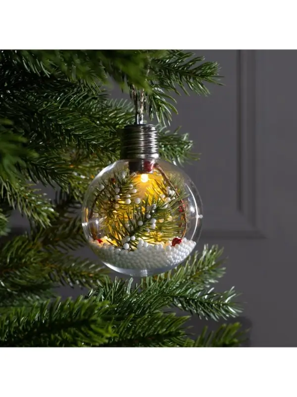 Ёлочный шар &laquo;Ветка ели&raquo;, 1 LED, от батареек, свечение тёплое белое