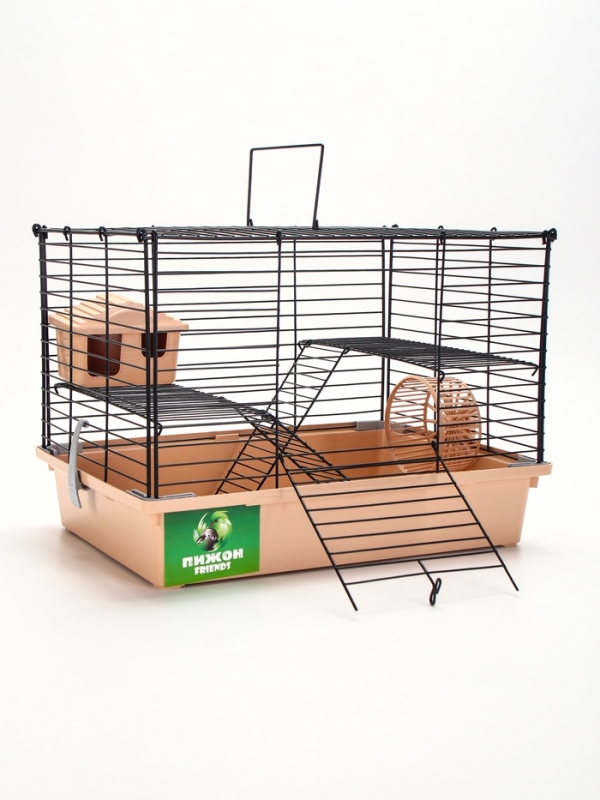 Клетка для грызунов Клетка для грызунов "Пижон" складная, 38 х 27 х 27 (домик, миска, колесо) бежевая
