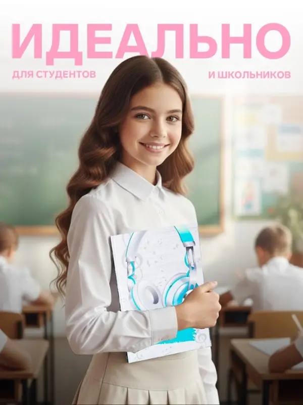 Колледж-тетрадь Calligrata TOP &laquo;Наушники&raquo; А4, 80 листов, в клетку, в твёрдой обложке 7БЦ, матовая ламинация, выборочный лак