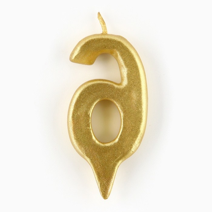 Свеча для торта, цифра «6», золото, 3 х 6 см Свеча для торта, цифра «6», золото, 3 х 6 см