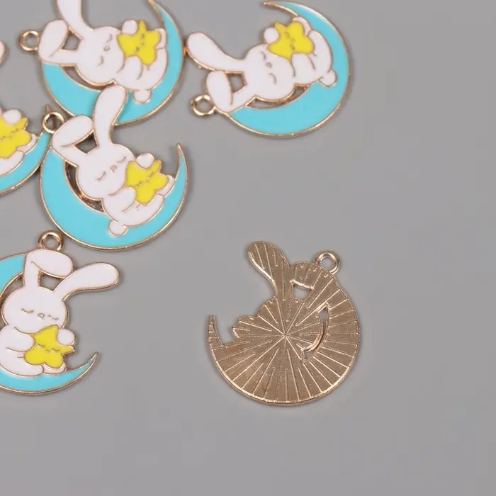 Декор для творчества металл, эмаль Декор для творчества металл, эмаль "Зайчик на голубом месяце" 2,9х2,5 см