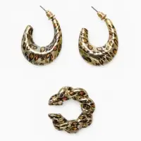 Серьги и каффы QF &laquo;Леопард&raquo;, набор, жгутик, цвет золото