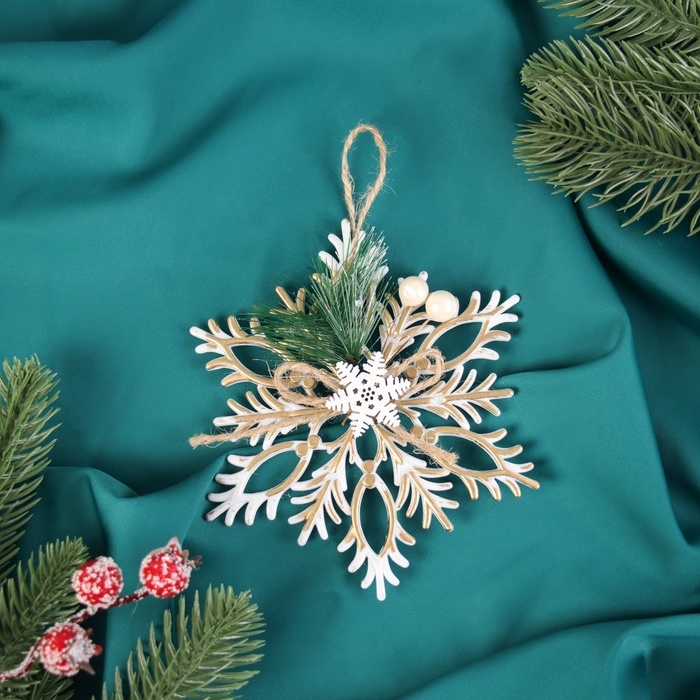 Украшение ёлочное Украшение ёлочное "Снежинка ретро" 12 см, золото с белым