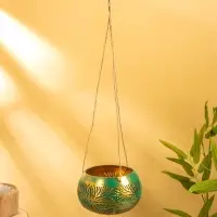 Подсвечник подвесной из кокоса, 14×14×10 см, голубой с золотым