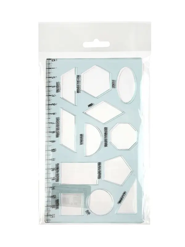 Набор 3 штуки трафаретов геометрические фигуры, линейка 17см