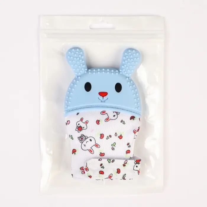 Прорезыватель-рукавичка Крошка Я &laquo;Зайка&raquo;, от 3 мес., голубой/зеленый