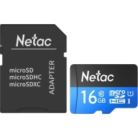 Карта памяти Netac MicroSD card P500 Standard 16GB, retail version w/SD