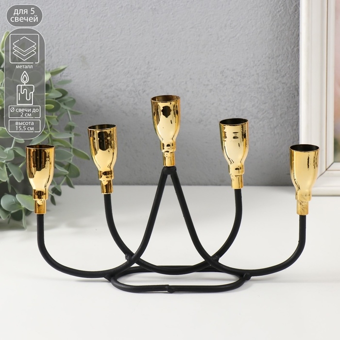 Подсвечник металл на 5 свечей Подсвечник металл на 5 свечей "Пелей" чёрный с золотом 24,5х5,8х15,5 см