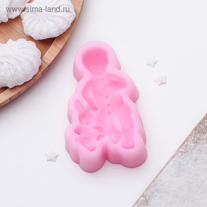 Молд «Мальчик и зайчик», силикон, 9,1×5,4×2,1 см, цвет розовый