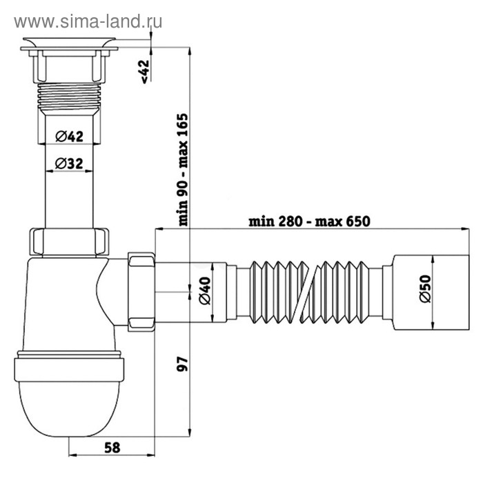 Сифон для мойки  Сифон для мойки "АНИ Пласт" Варяг C5010, 1 1/2"х40 мм, с гофрированной трубой 40 x 50 мм