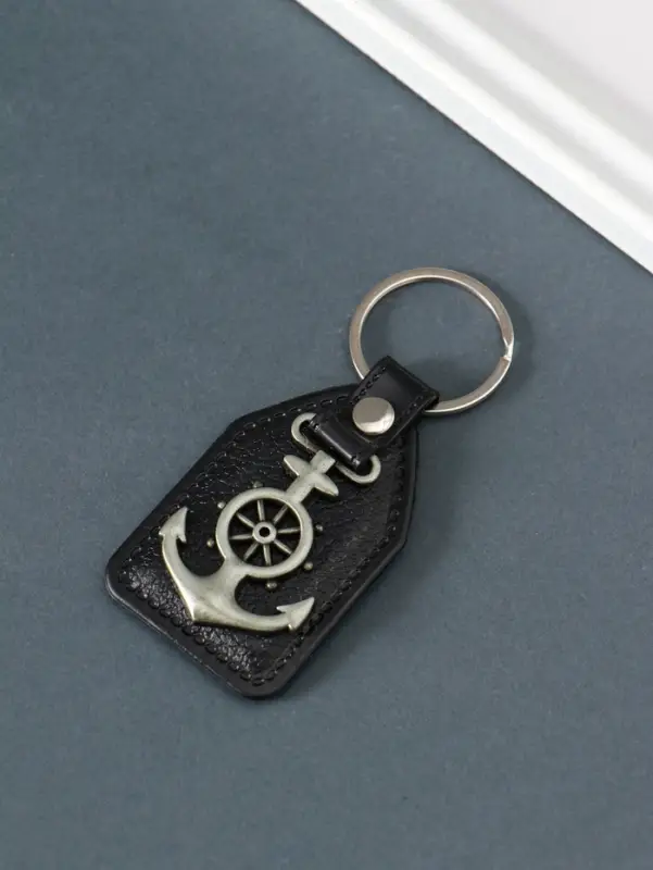 Кожаный брелок для ключей на кольце &laquo;Якорь&raquo;, (кожзам), 6.8&times;4 см