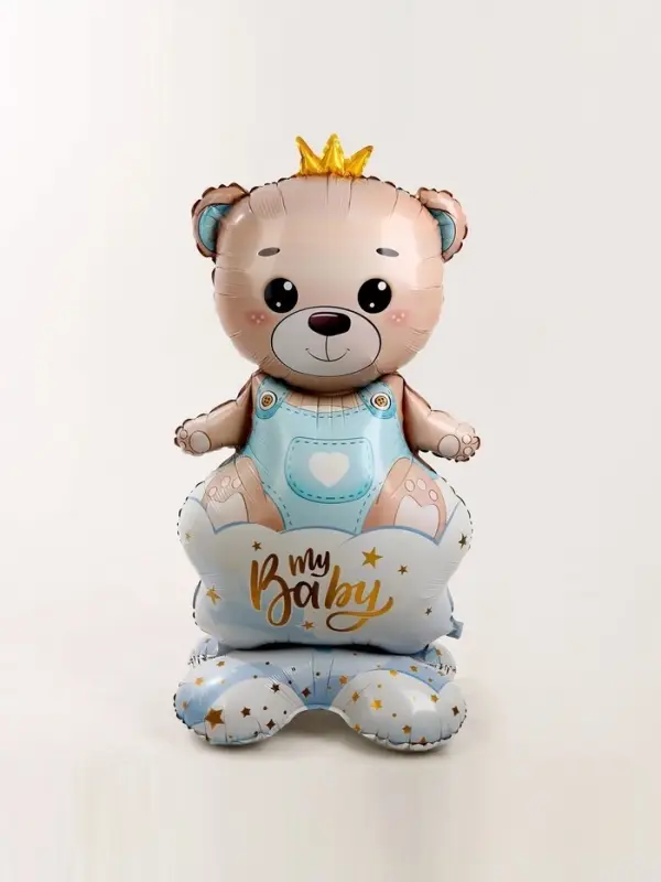 Воздушный шар фольгированный 62" &laquo;Мишка в короне &mdash; мальчик&raquo;, на подставке