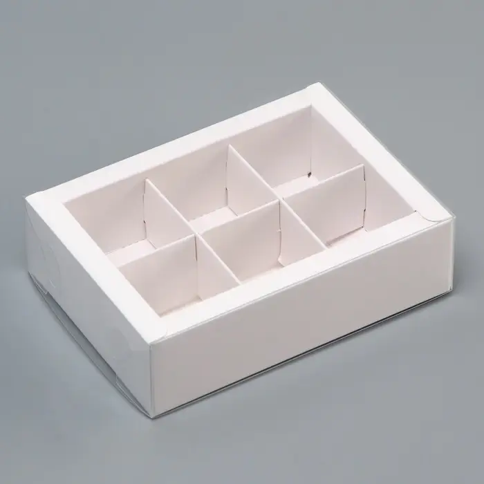 Коробка для 6 конфет, белая с прозрачной крышкой, 13.7&times;9.85&times;3.85 см