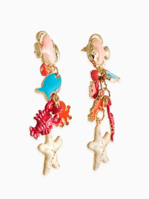 Серьги &laquo;Морской мир&raquo;, рыбки, цветные в золоте