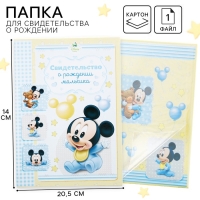 Свидетельство о рождении "Микки малыш", Микки Маус, размер файла 14,2 x 20,5 см Disney (новый формат свидетельства)