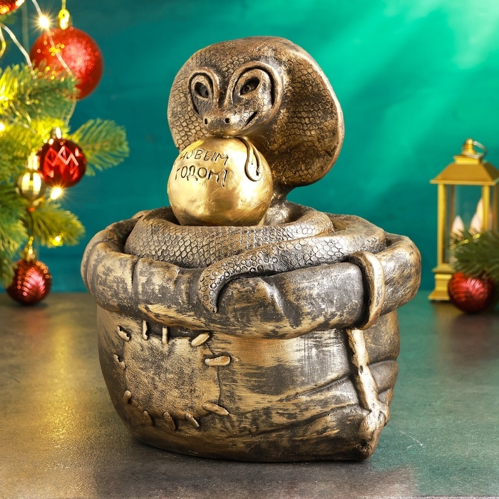 Новый год. Символ 2025. Копилка Новый год. Символ 2025. Копилка "Змея в мешке" 21х18х23см, золото