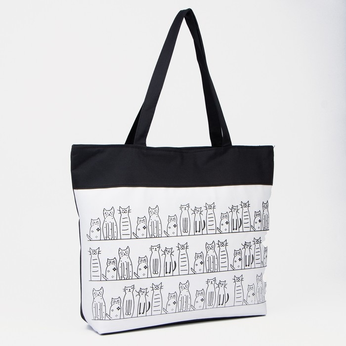 Сумка-шопер на молнии, с подкладом, цвет бежевый/чёрный Сумка-шопер на молнии, с подкладом, цвет бежевый/чёрный