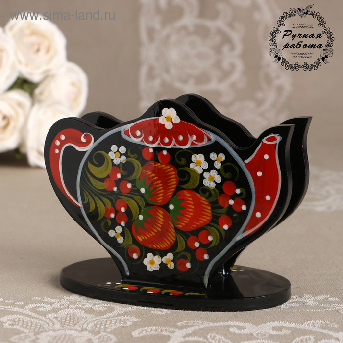 Салфетница «Чайник», хохлома Салфетница «Чайник», хохлома
