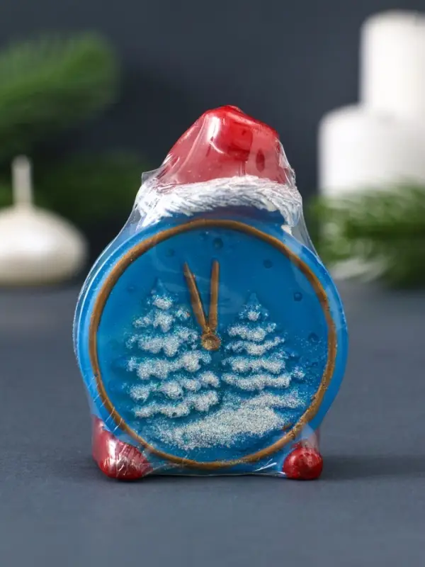 Свеча фигурная "Будильник новогодний" 5,5х3х8 см, цв. голубой