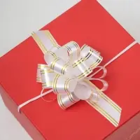 Подарочный бант - шар № 3 золотая полоса, белый, для упаковки подарков