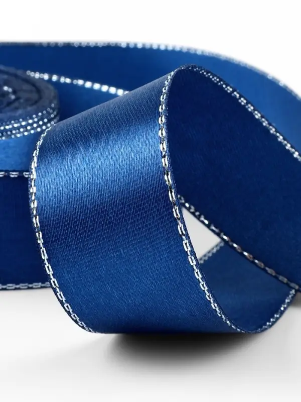 Лента атласная, с серебряным люрексом, 25 мм, 23&plusmn;1 м, синяя №038