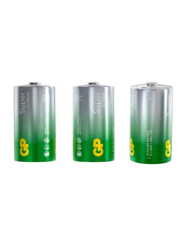 Батарейка алкалиновая GP Super, D, LR20-2BL, 1.5 В, спайка, 2 шт.