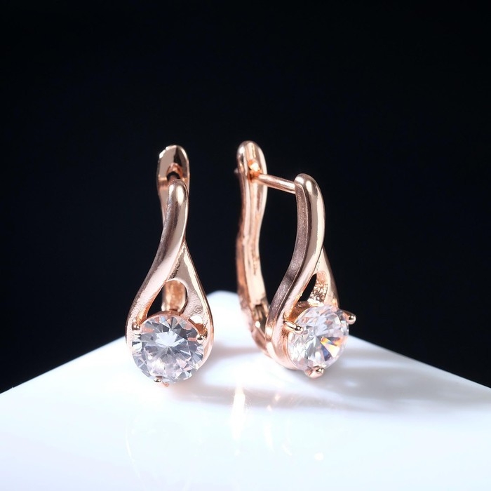 Серьги со стразами «Магия» бусинка в капле, цвет белый в розовом золоте Серьги со стразами «Магия» бусинка в капле, цвет белый в розовом золоте
