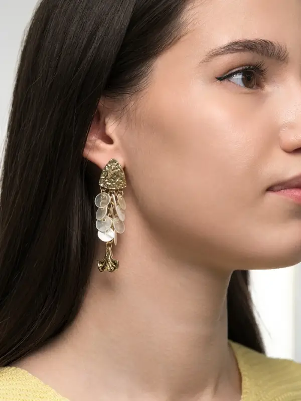 Серьги &laquo;Морской мир&raquo;, чешуя рыбки, белые в золоте