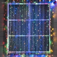 Гирлянда &laquo;Занавес&raquo; 2&times;3 м, IP65, УМС, тёмная нить каучук, 600 LED, свечение мульти, 220 В