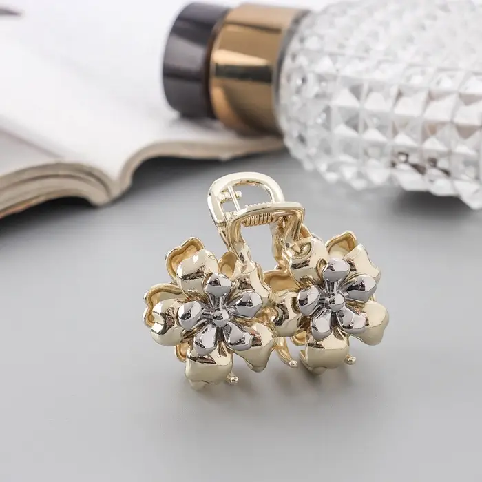 Крабик для волос &laquo;Хизер&raquo;, цветы, 4 см, золотистый