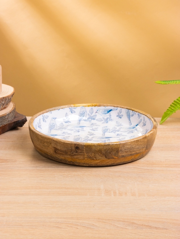 Блюдо "Синие птицы" дерево манго 25,5х25,5х6 см