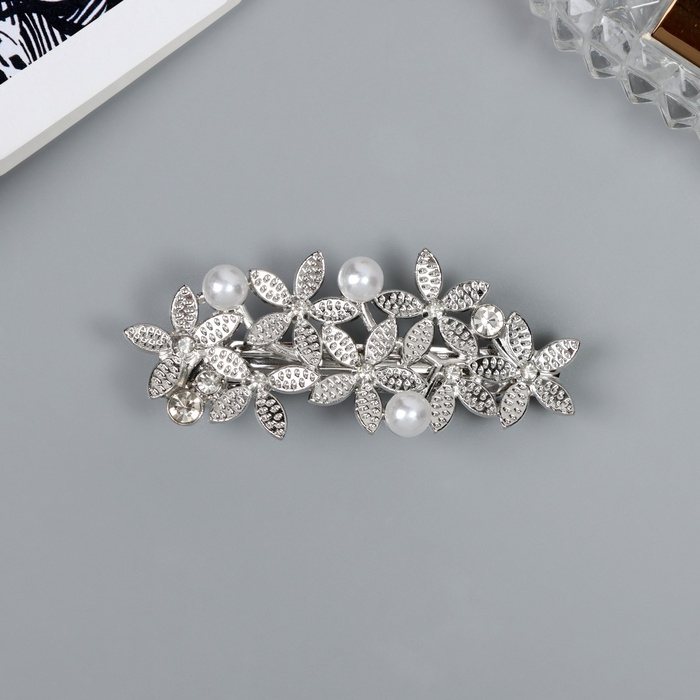 Заколка-автомат для волос Заколка-автомат для волос "Дилис" цветы, 6 см, серебро