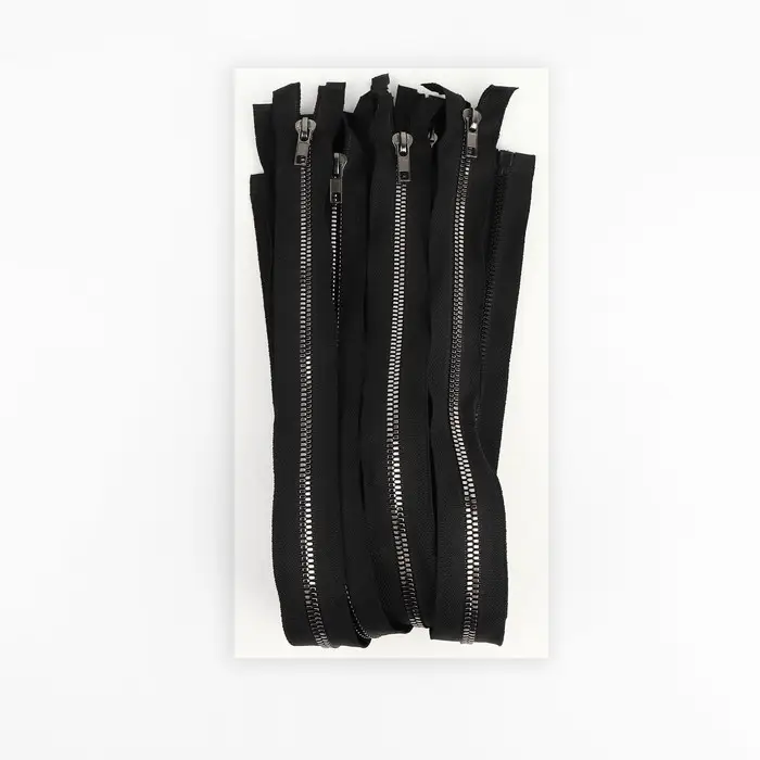 Молния «Трактор», №5, разъёмная, декоративное звено «Акулий зуб», замок автомат, 50 см, цвет чёрный/чёрный никель, цена за 1 штуку