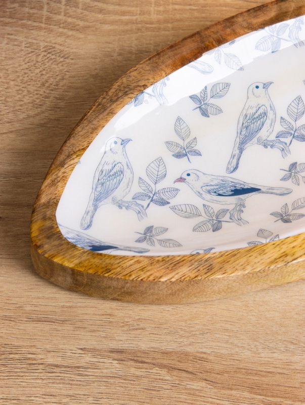 Блюдо в форме рыбки "Синие птицы" дерево манго 32х11,5х2 см